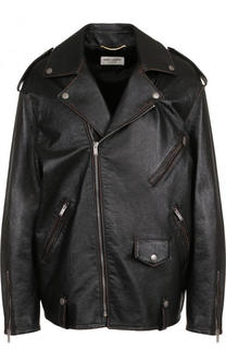 Кожаная куртка свободного кроя с косой молнией Saint Laurent