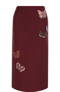 Юбка-карандаш из смеси шерсти и шелка с отделкой в виде бабочек Valentino