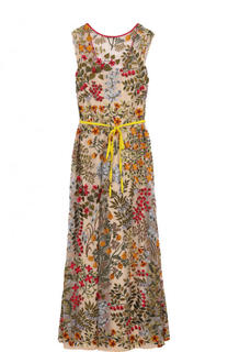 Приталенное платье-макси с поясом и контрастной вышивкой REDVALENTINO