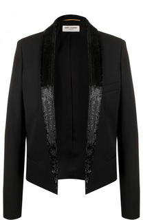 Шерстяной жакет с декорированными лацканами Saint Laurent