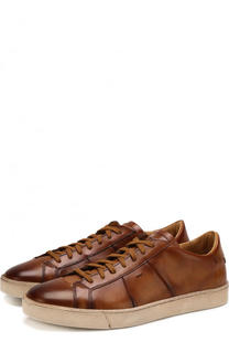 Кожаные кеды на шнуровке Santoni