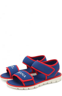 Текстильные сандалии с застежками велькро и логотипом бренда Dolce &amp; Gabbana