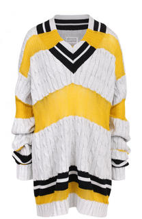 Удлиненный пуловер фактурной вязки с V-образным вырезом Maison Margiela