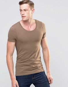 Облегающая коричневая футболка с овальным вырезом ASOS - Коричневый