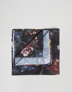 Платок для нагрудного кармана с темным цветочным принтом ASOS - Черный