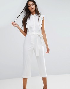 Укороченный комбинезон с оборками River Island - Белый