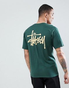Зеленая футболка с принтом на спине Stussy - Зеленый