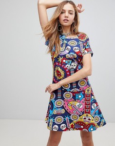 Короткое приталенное платье с принтом Love Moschino - Мульти