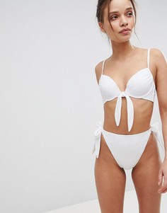 Комбинируемые плавки бикини кроше с завышенной талией и завязками ASOS - Белый