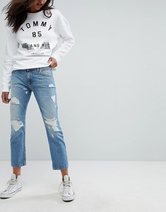 Укороченные прямые джинсы с прорехами и классической талией Tommy Jeans Lana - Синий