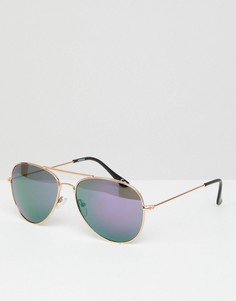 Солнцезащитные очки-авиаторы с цветными зеркальными стеклами ASOS - Золотой