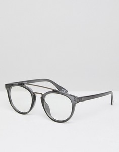 Круглые очки с прозрачными стеклами и металлической планкой сверху ASOS - Черный