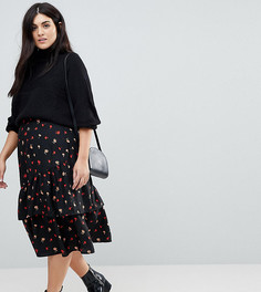 Асимметричная юбка миди с цветочным принтом Influence Plus - Черный