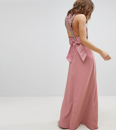 Платье макси без рукавов с пайетками на топе, вырезом на спине и бантом Maya - Розовый
