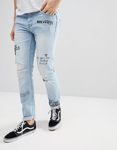 Узкие джинсы со сплошным принтом Only & Sons - Синий