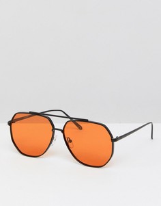 Солнцезащитные очки-авиаторы в металлической оправе с оранжевыми стеклами ASOS Black - Черный