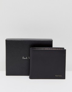 Черный кожаный бумажник с подкладкой в полоску и карманом для монет Paul Smith - Черный
