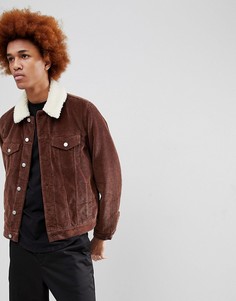 Коричневая вельветовая куртка с воротником «борг» ASOS - Коричневый