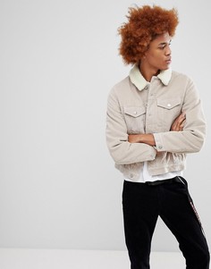 Вельветовая куртка с воротником из искусственного меха ASOS - Светло-бежевый