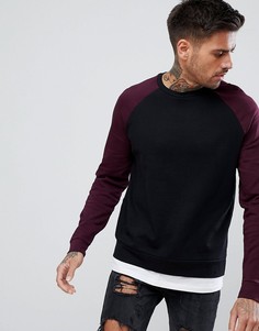 Черный свитшот с бордовыми рукавами реглан ASOS - Черный