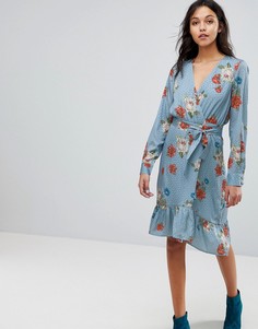 Платье с запахом и цветочным принтом Gestuz - Синий