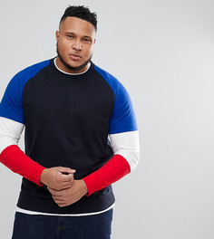 Свитшот с контрастными рукавами колор блок и круглым вырезом Only & Sons PLUS - Темно-синий