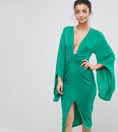 Платье-кимоно миди с глубоким вырезом ASOS TALL - Зеленый
