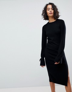 Трикотажное платье миди с завязками на рукавах AllSaints - Черный
