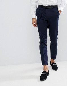 Темно-синие атласные строгие брюки скинни с ремнем Burton Menswear - Темно-синий