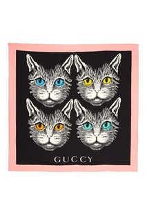 Черный шелковый платок Mystic Cat Gucci