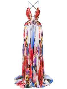 платье с глубоким вырезом и принтом  Roberto Cavalli
