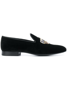 crown embroidered velvet loafers Versace