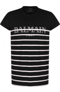Хлопковая футболка в контрастную полоску Balmain