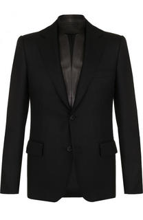 Однобортный шерстяной пиджак с кожаной отделкой Alexander McQueen