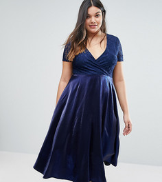 кружевное платье миди с пышной юбкой Truly You - Темно-синий