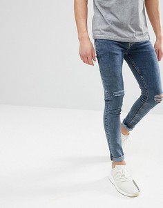 Дымчато-синие супроблегающие джинсы с прорехами на коленях ASOS - Черный