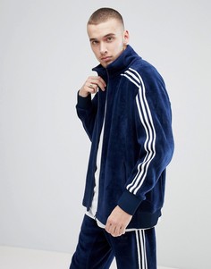 Свободная спортивная куртка из темно-синего велюра adidas Originals adicolor CW4915 - Темно-синий