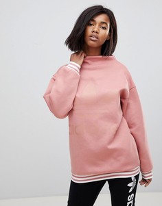 Розовый свитшот с высоким воротом и отделкой с тремя полосками adidas Originals adicolor - Розовый