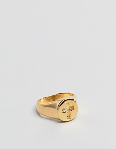 Золотистое кольцо на мизинец с крестом ASOS - Золотой