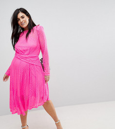 Кружевное асимметричное платье миди ASOS CURVE - Розовый