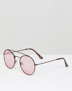 Круглые солнцезащитные очки-авиаторы в металлической оправе с розовыми стеклами ASOS - Коричневый