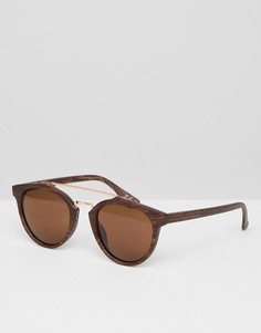 Круглые солнцезащитные очки с коричневыми стеклами в оправе под дерево ASOS - Коричневый