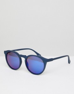 Темно-синие круглые солнцезащитные очки с синими зеркальными стеклами ASOS - Синий
