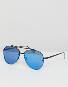 Солнцезащитные очки-авиаторы в матовой черной металлической оправе с синими зеркальными стеклами ASOS - Черный