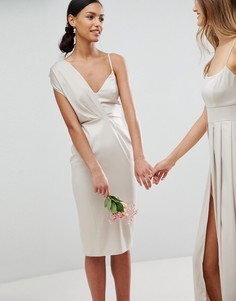 Атласное платье-футляр миди ASOS WEDDING - Кремовый