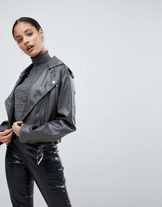 Выбеленная байкерская куртка из искусственной кожи ASOS - Серый