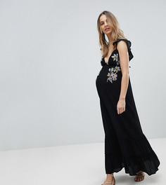 Пляжное платье макси с цветочной вышивкой и помпонами ASOS Maternity - Черный