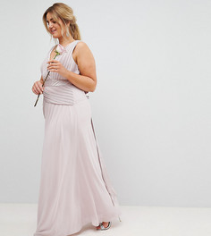 Платье макси с бантом сзади и плиссировкой TFNC Plus WEDDING - Коричневый