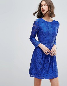 Короткое приталенное платье с кружевом Uttam Boutique - Синий