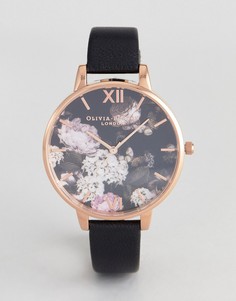 Часы с черным кожаным ремешком и цветочным рисунком Olivia Burton OB15WG12 - Черный